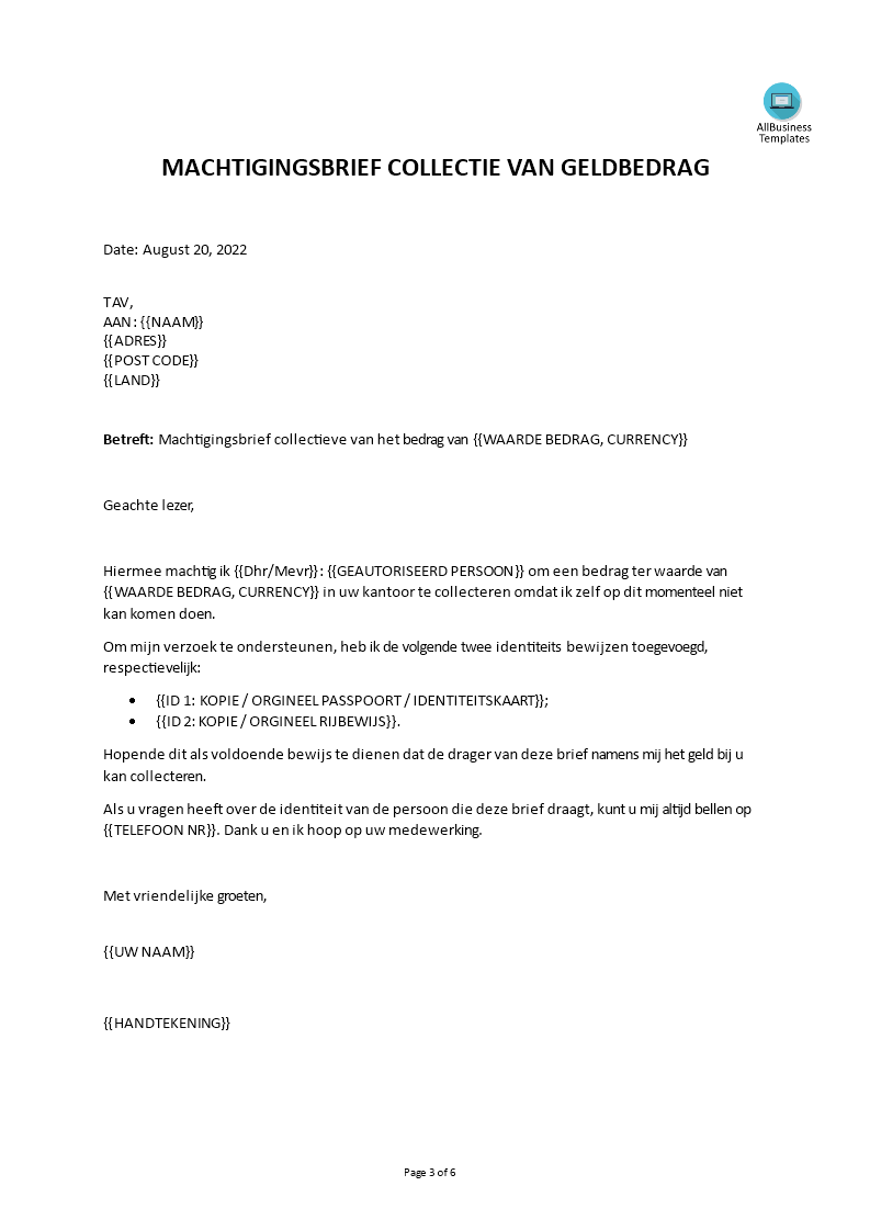 Gratis Voorbeeld Machtigingsbrief