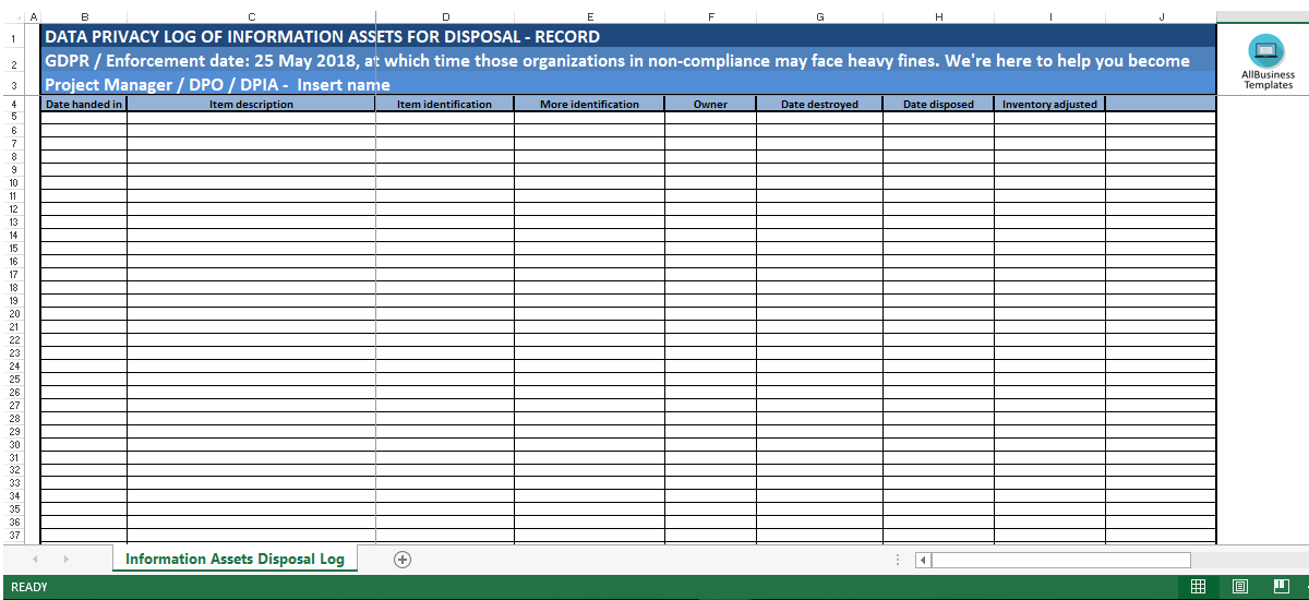 gdpr information assets for disposal log voorbeeld afbeelding 