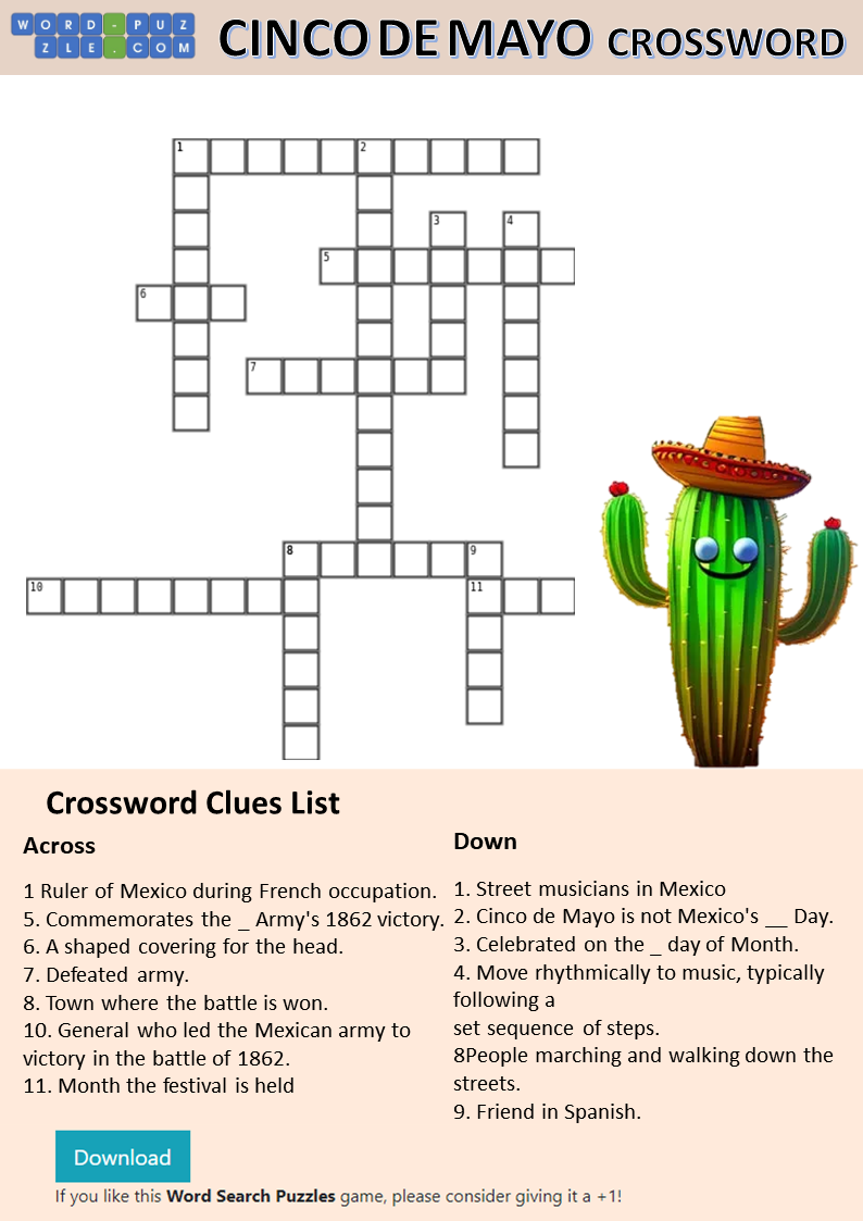 cinco de mayo crossword voorbeeld afbeelding 