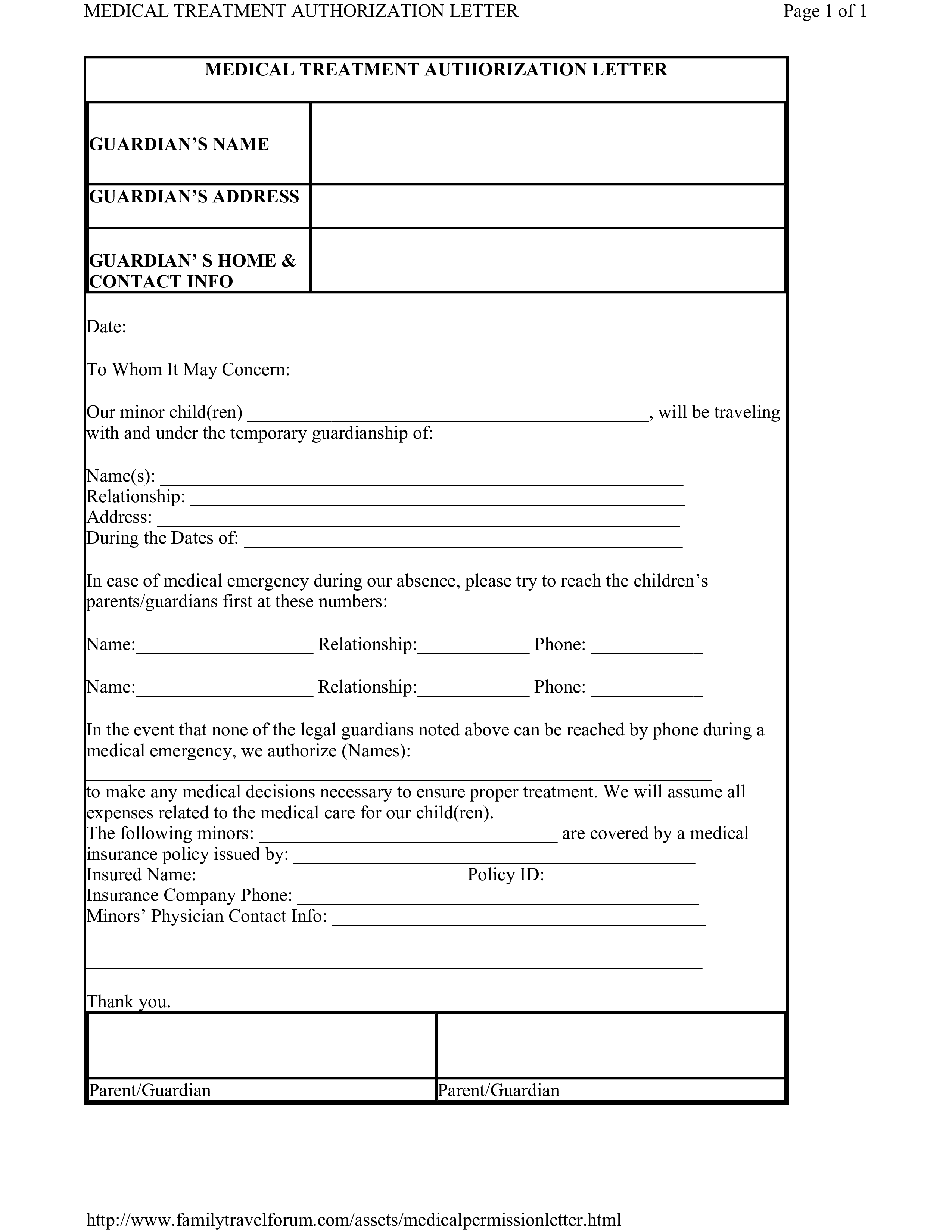 medical treatment authorization letter template