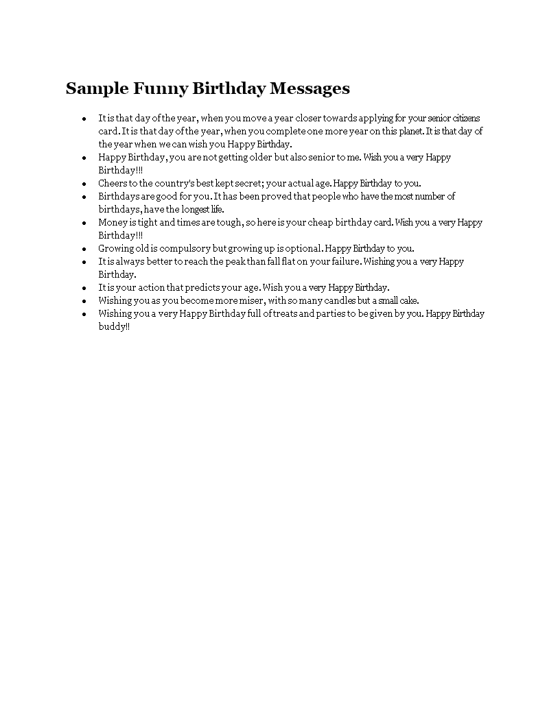 Sample Funny Birthday Messages 模板