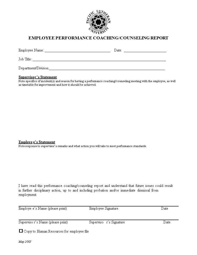 employee performance incident report template