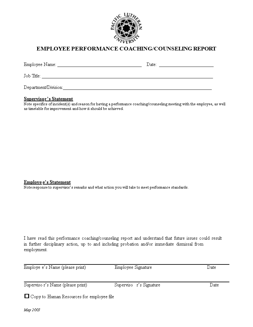 Employee Performance Incident Report main image