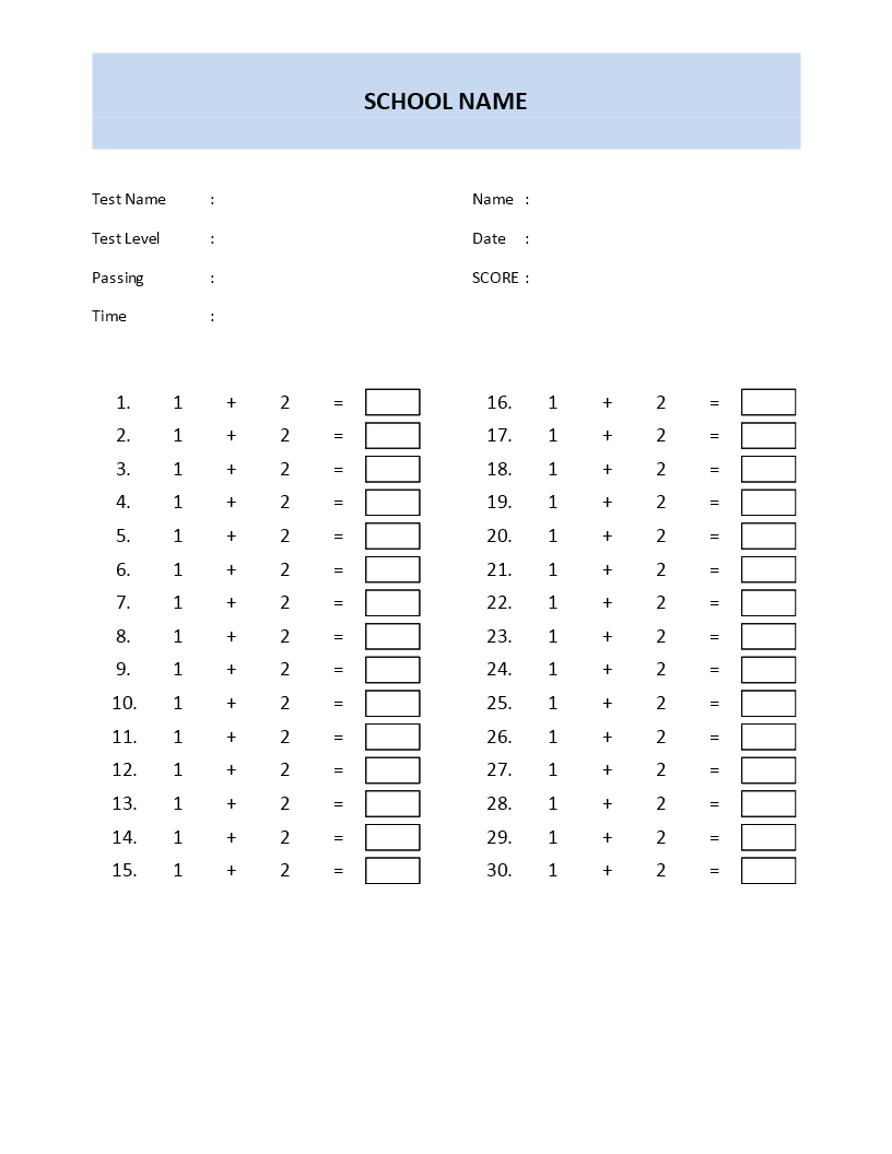 math quiz template first grade Hauptschablonenbild