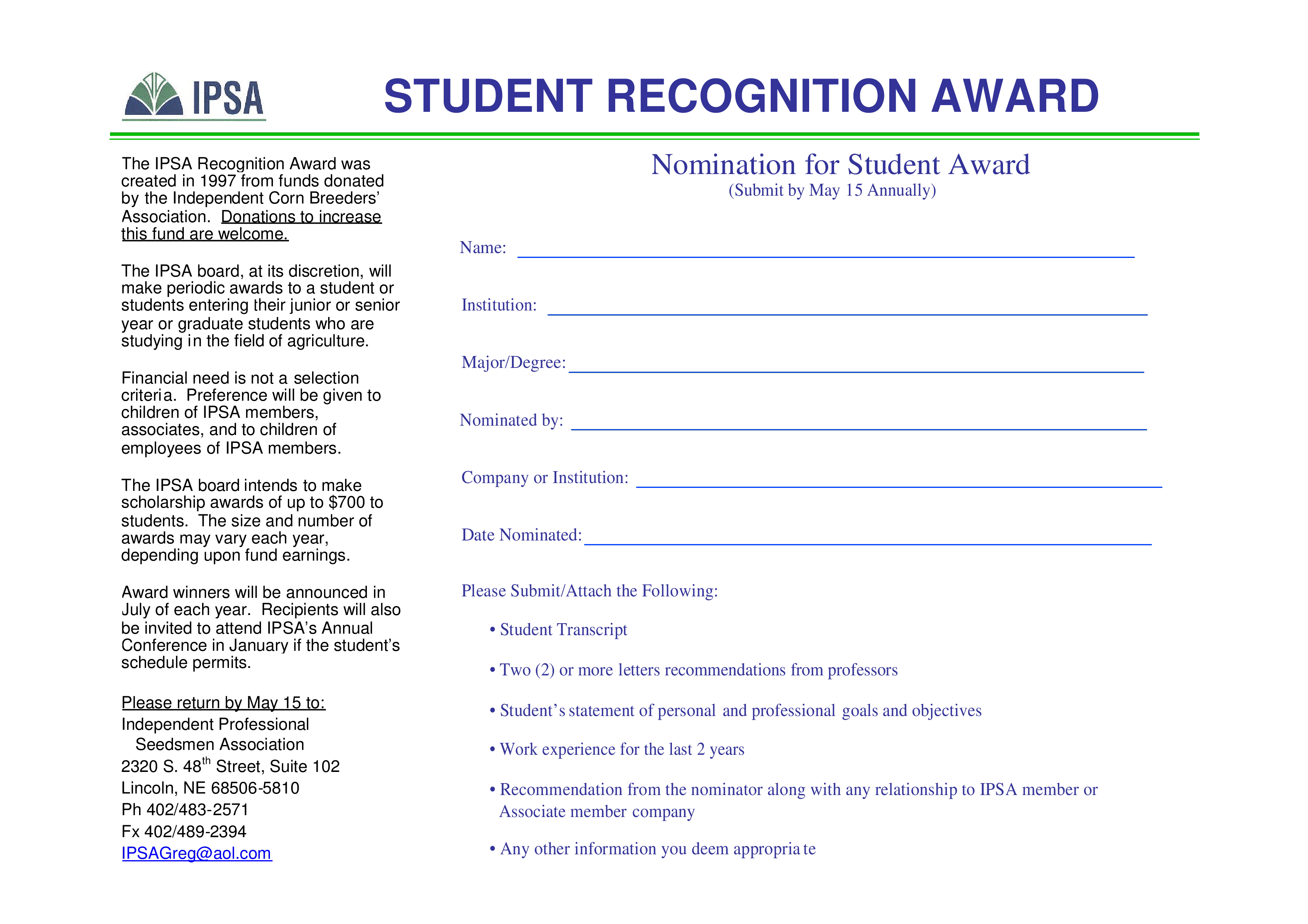 student recognition award template
