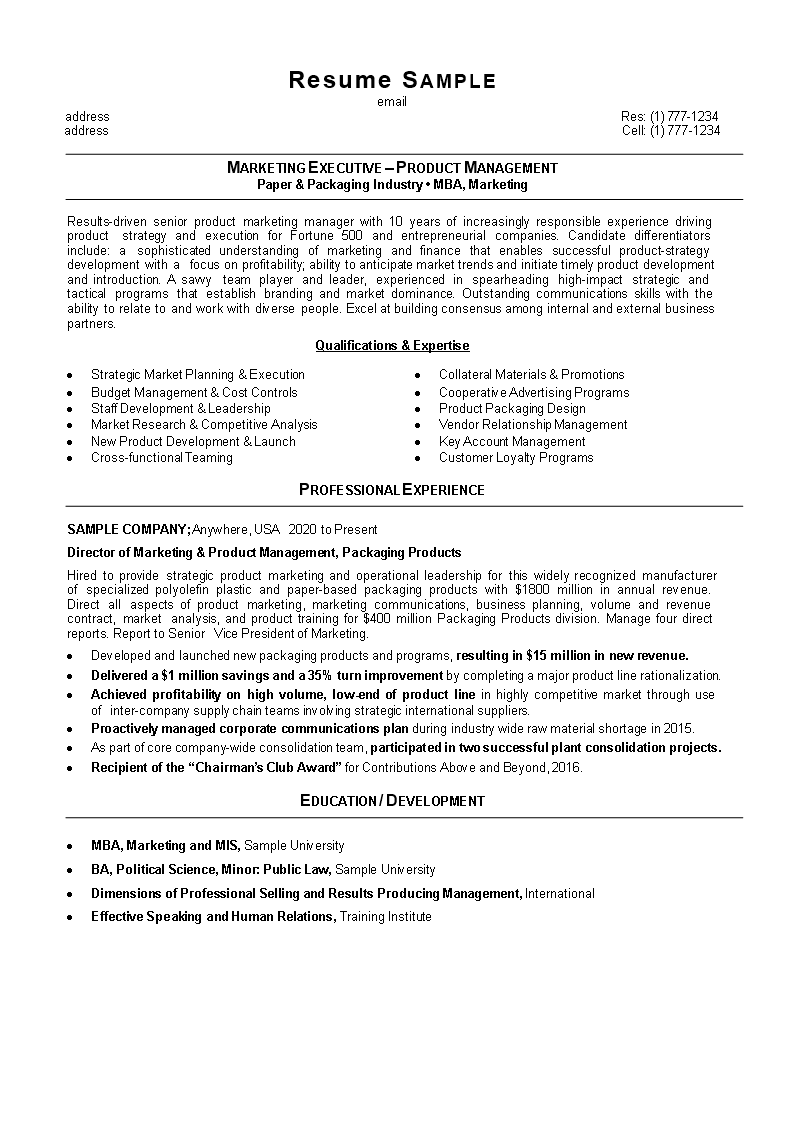 mba resume template