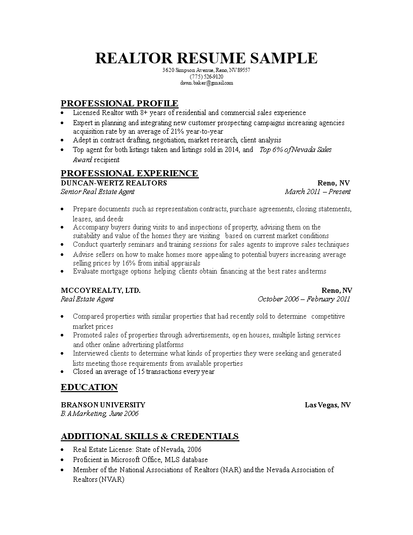 realtor resume sample template