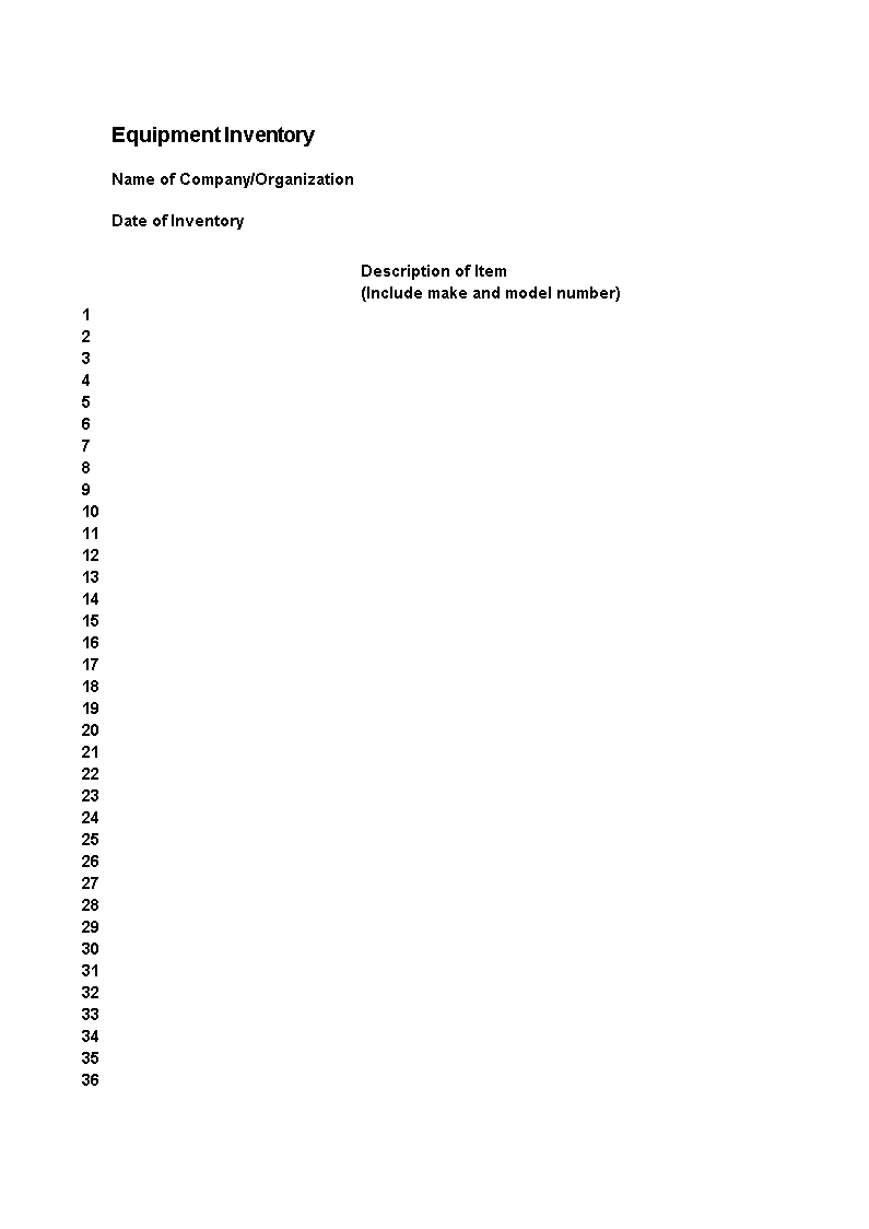 equipment inventory template