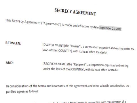 secrecy agreement modèles