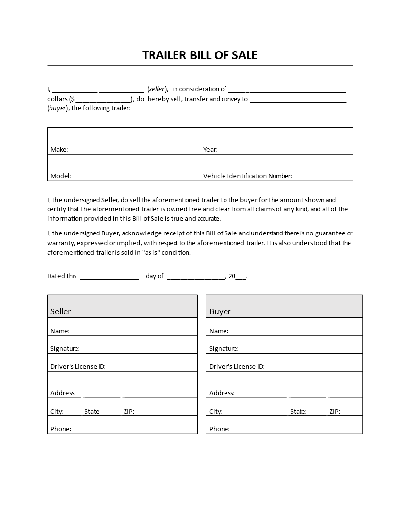 bill of sale template for boat and trailer