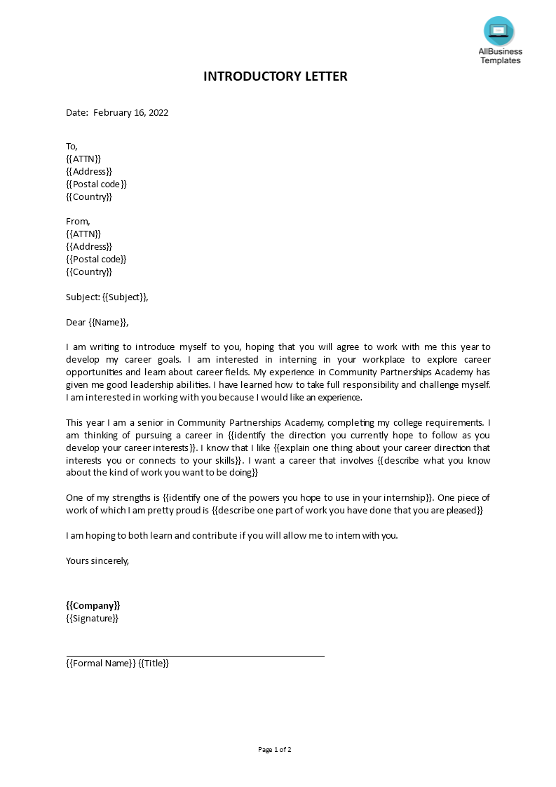 introductory letter template