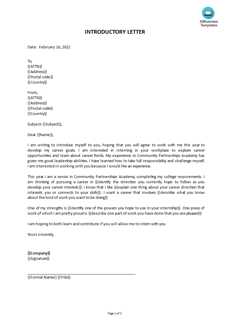 introductory letter modèles