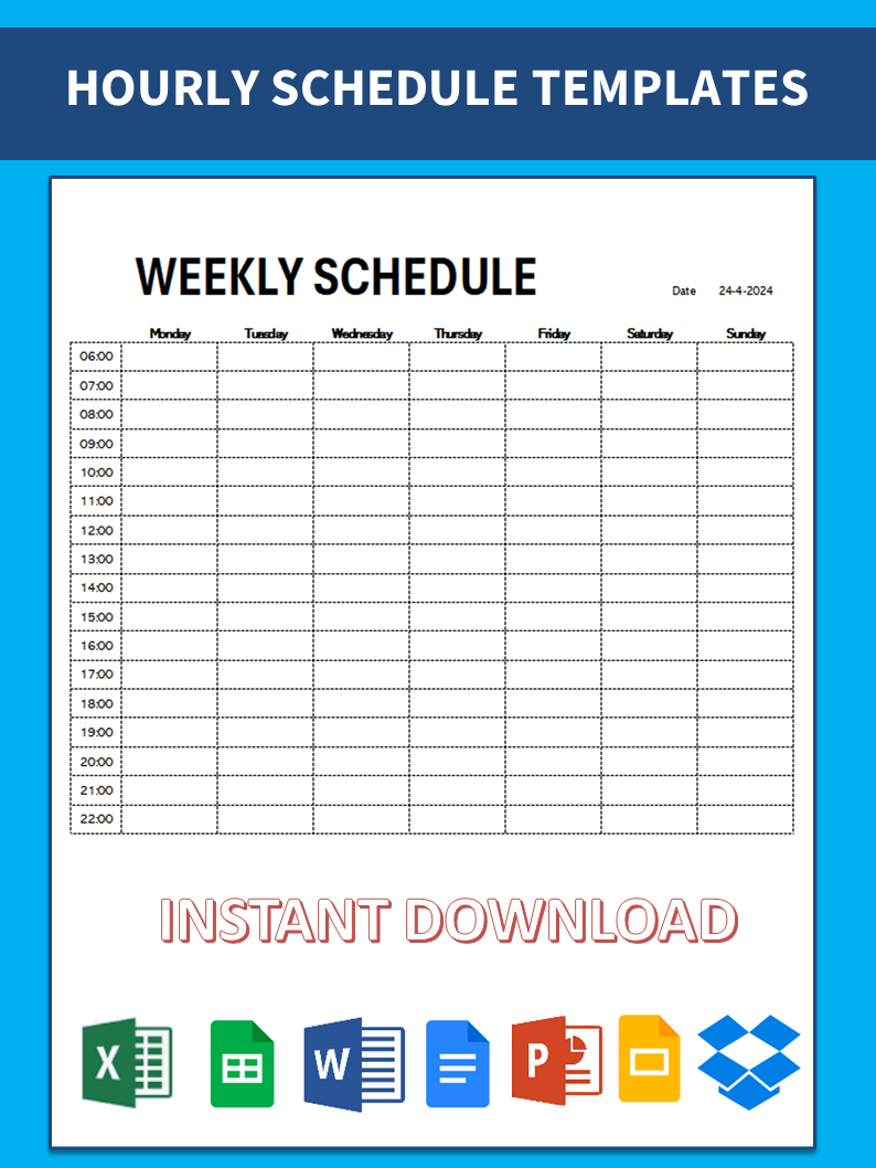 Weekly Hourly Schedule Template Excel 模板