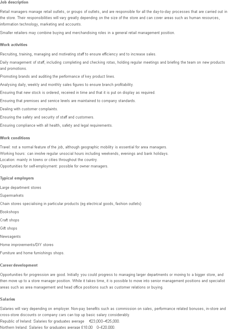 Manager Retail Job Description main image