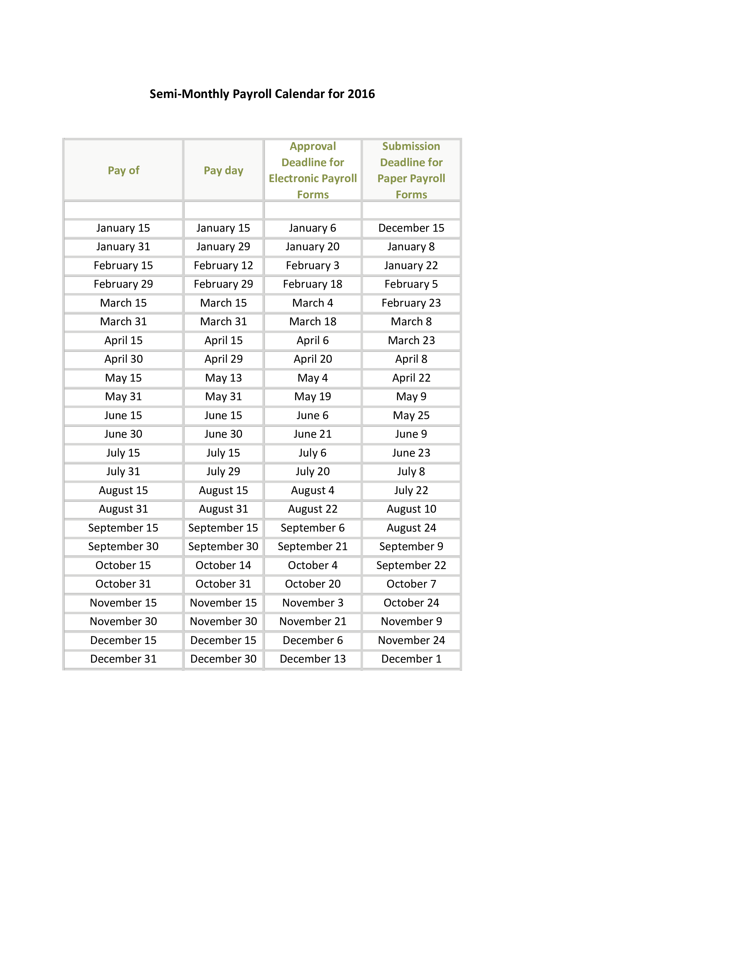 Semi Monthly Payroll Calendar main image