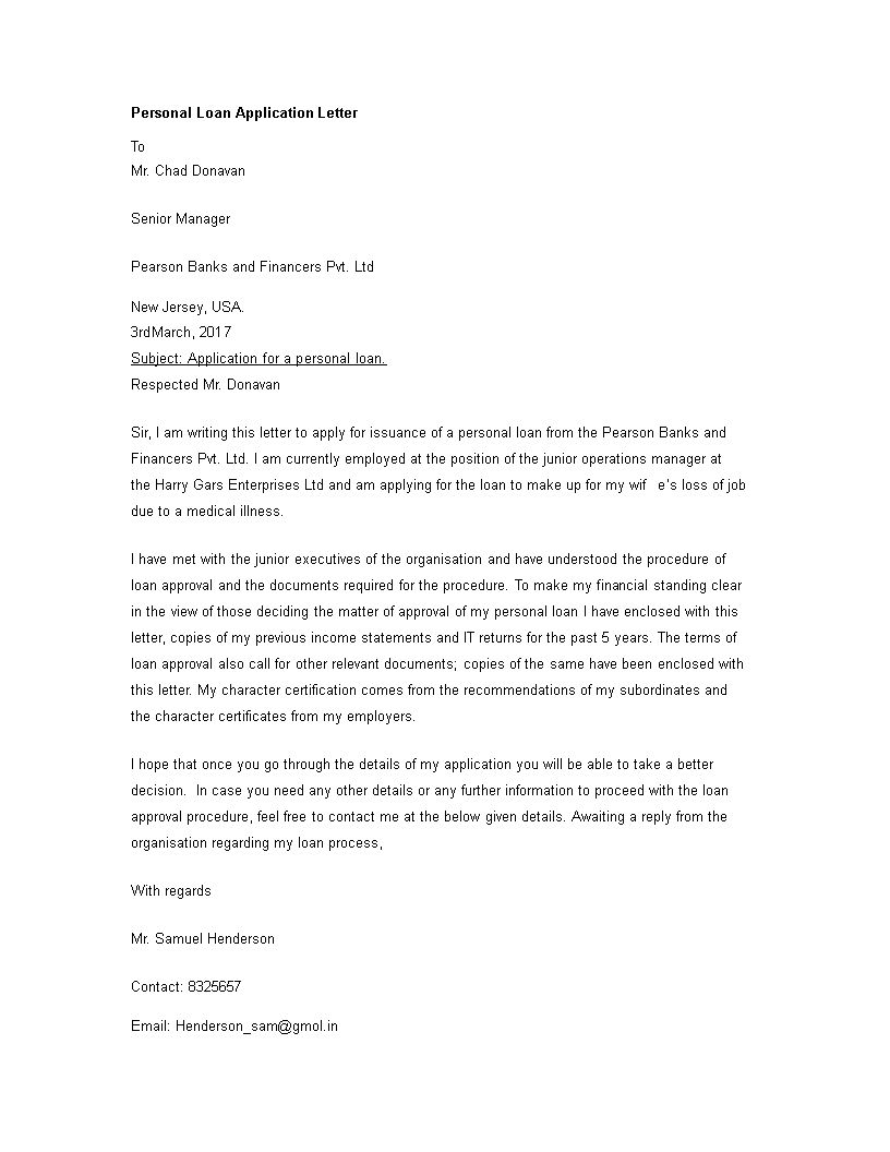 personal bank loan application letter modèles