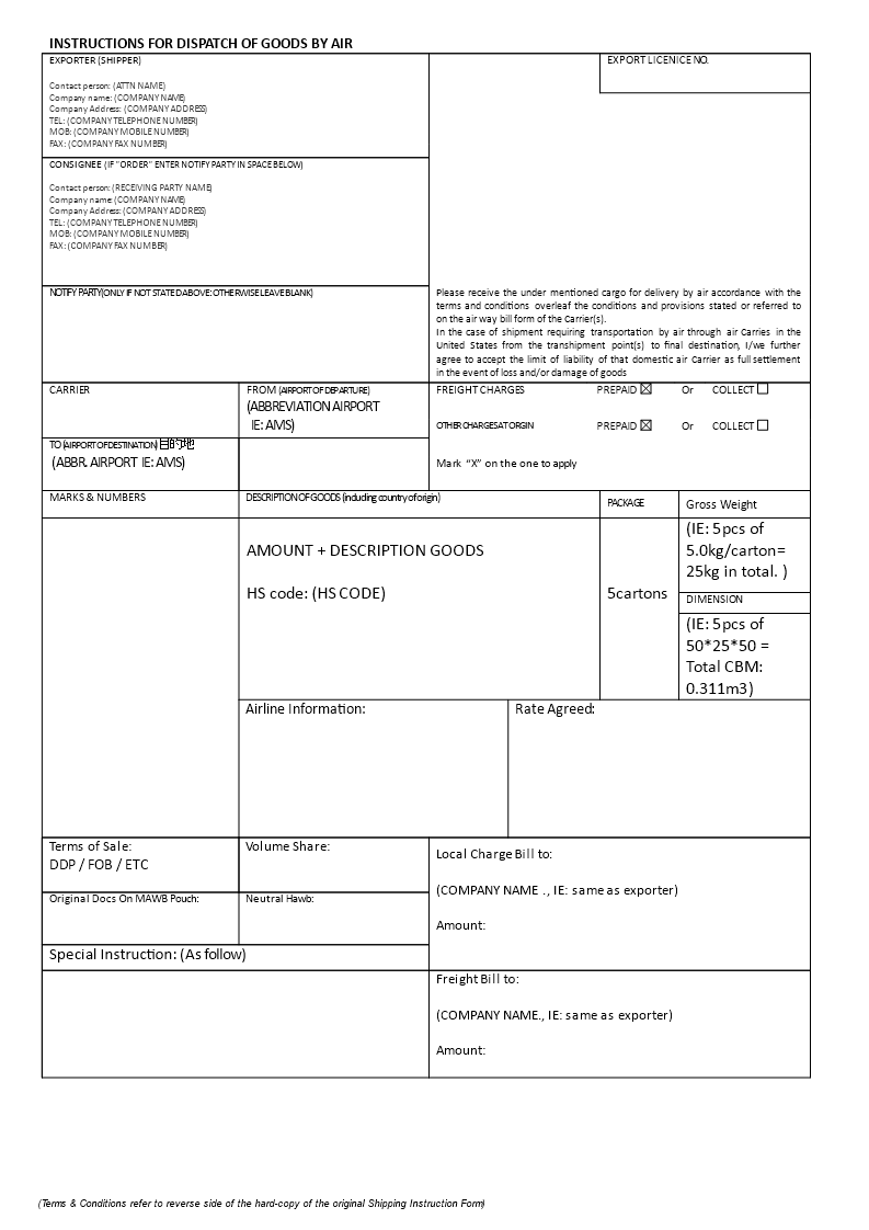 booking sheet airfreight shipment template modèles