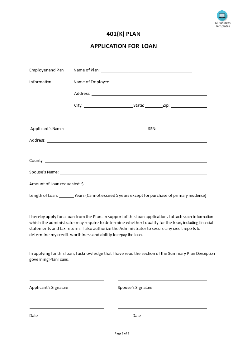 401k application for loan plantilla imagen principal