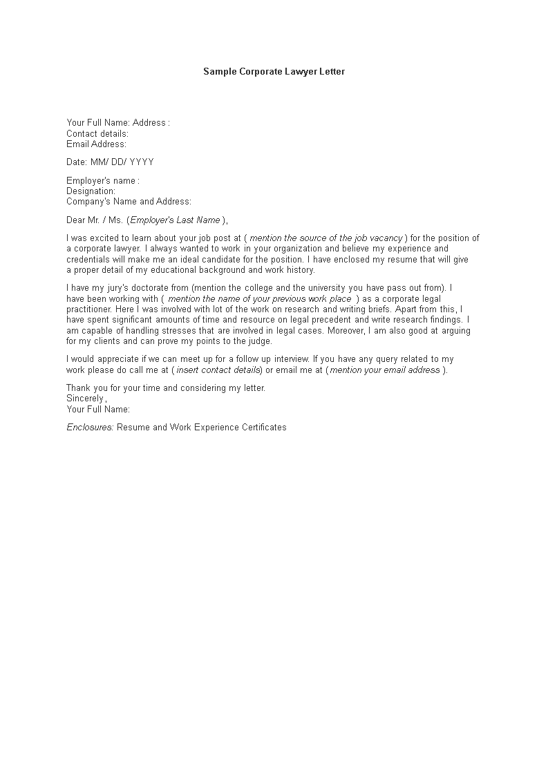 application letter for a lawyer position