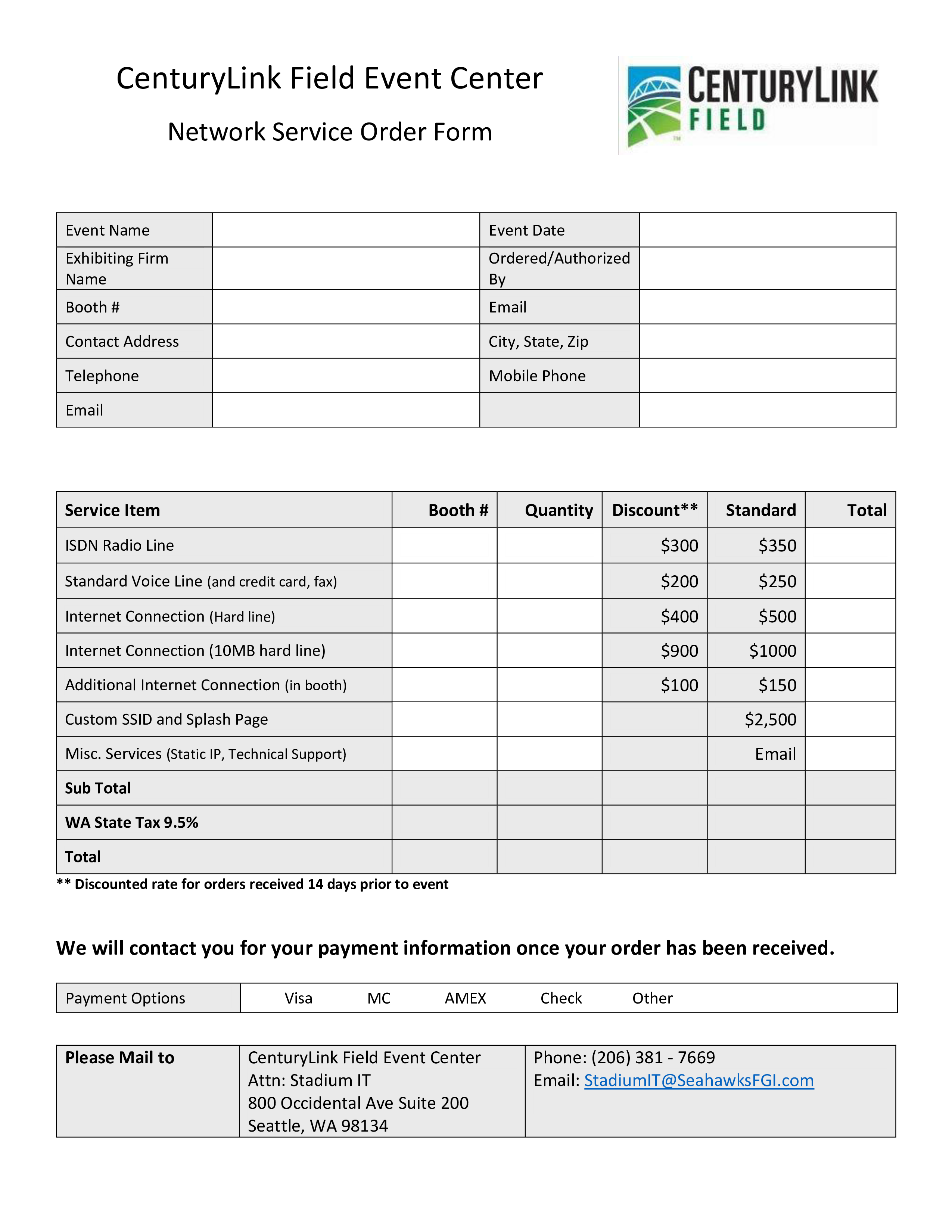 network service order form modèles