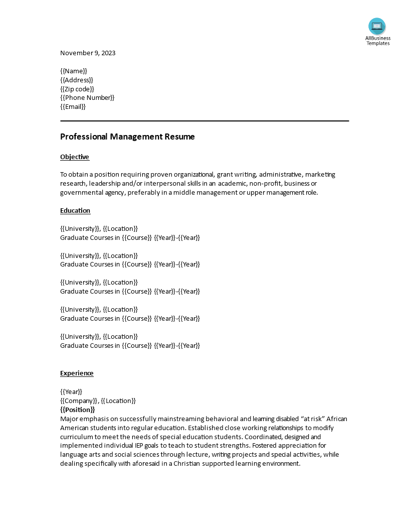 Professional Resume References 模板
