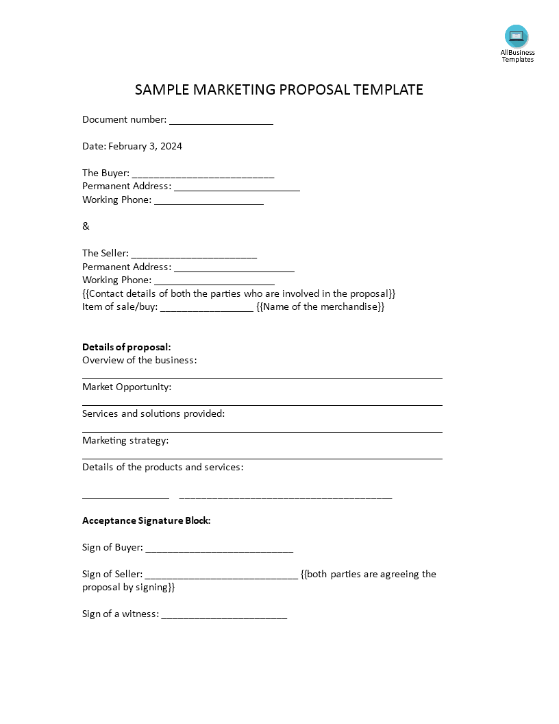Sample Marketing Proposal Cover Letter main image