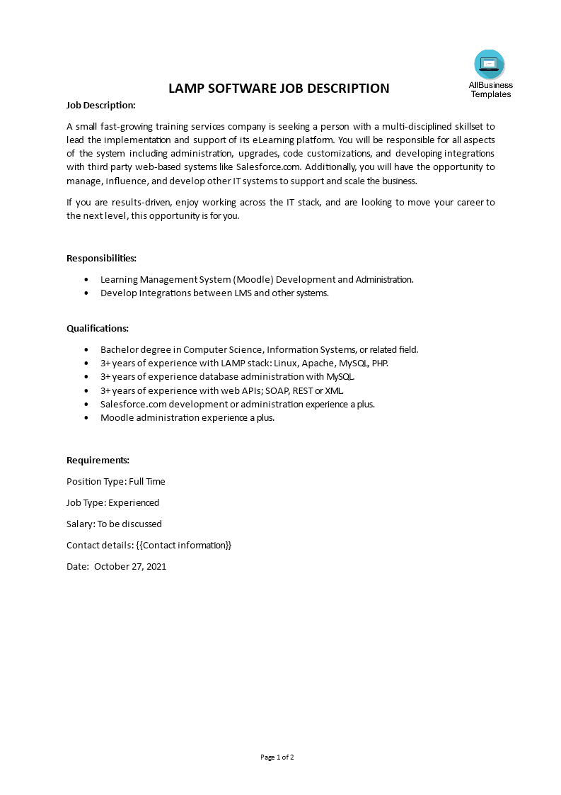 lamp software job description plantilla imagen principal