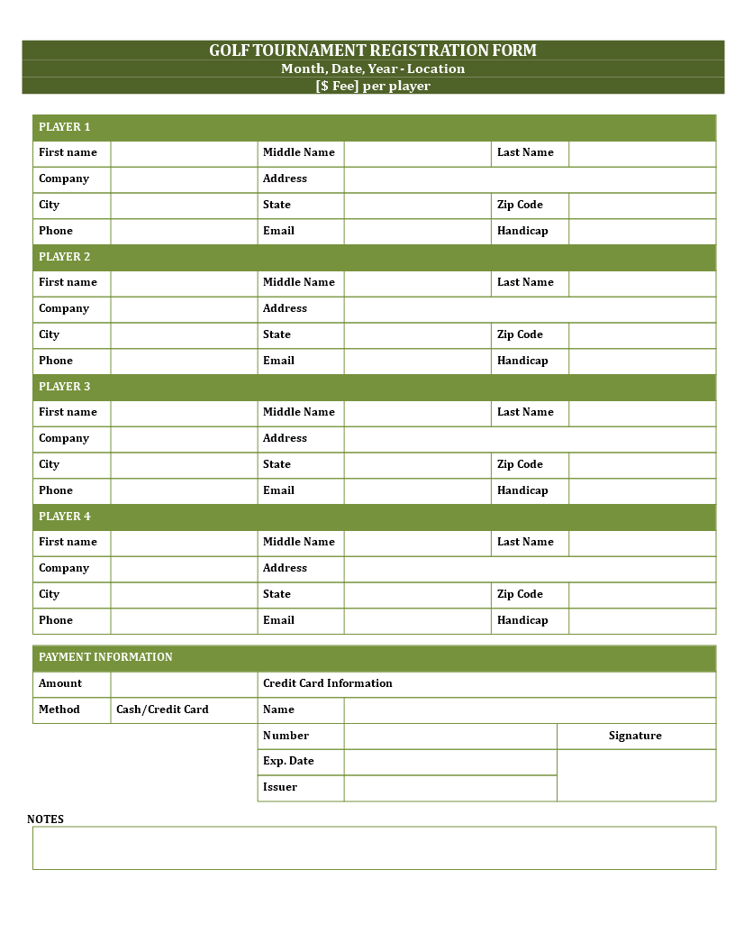 golf registration form template plantilla imagen principal