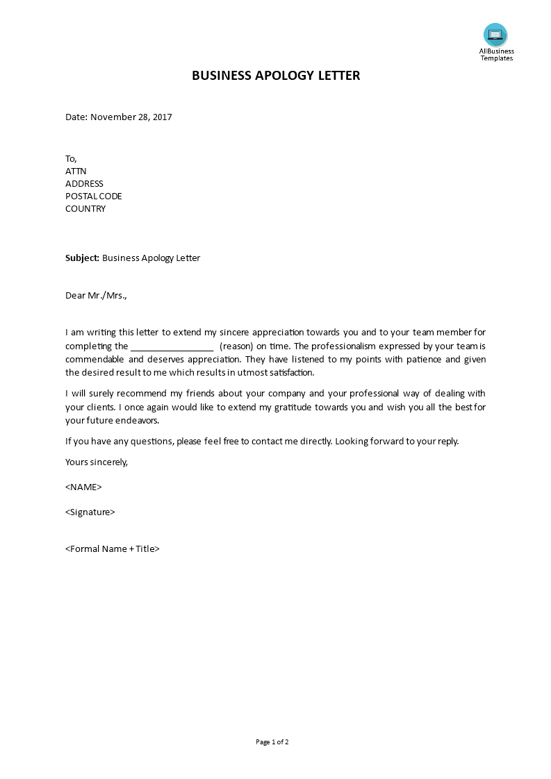 Business Appreciation Letter example main image