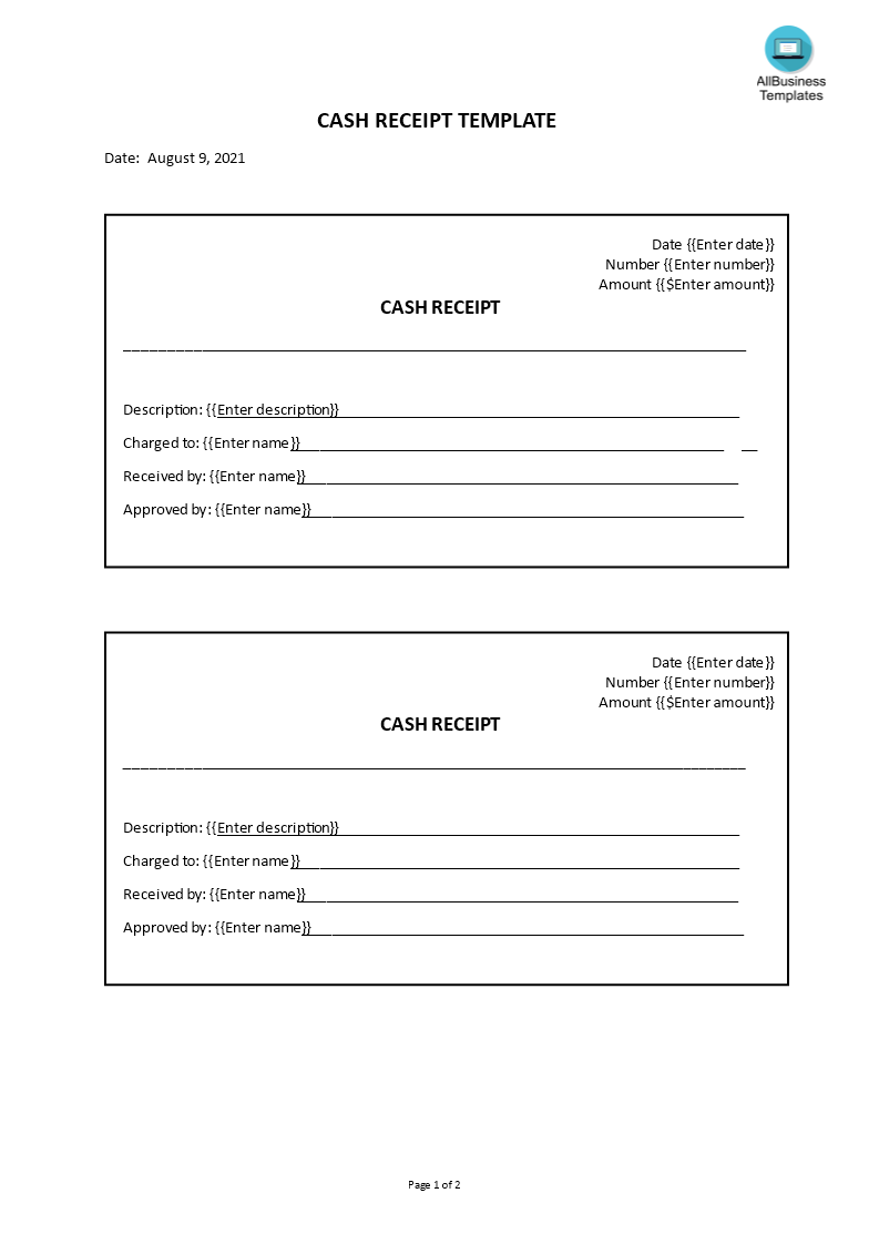 cash receipt format modèles