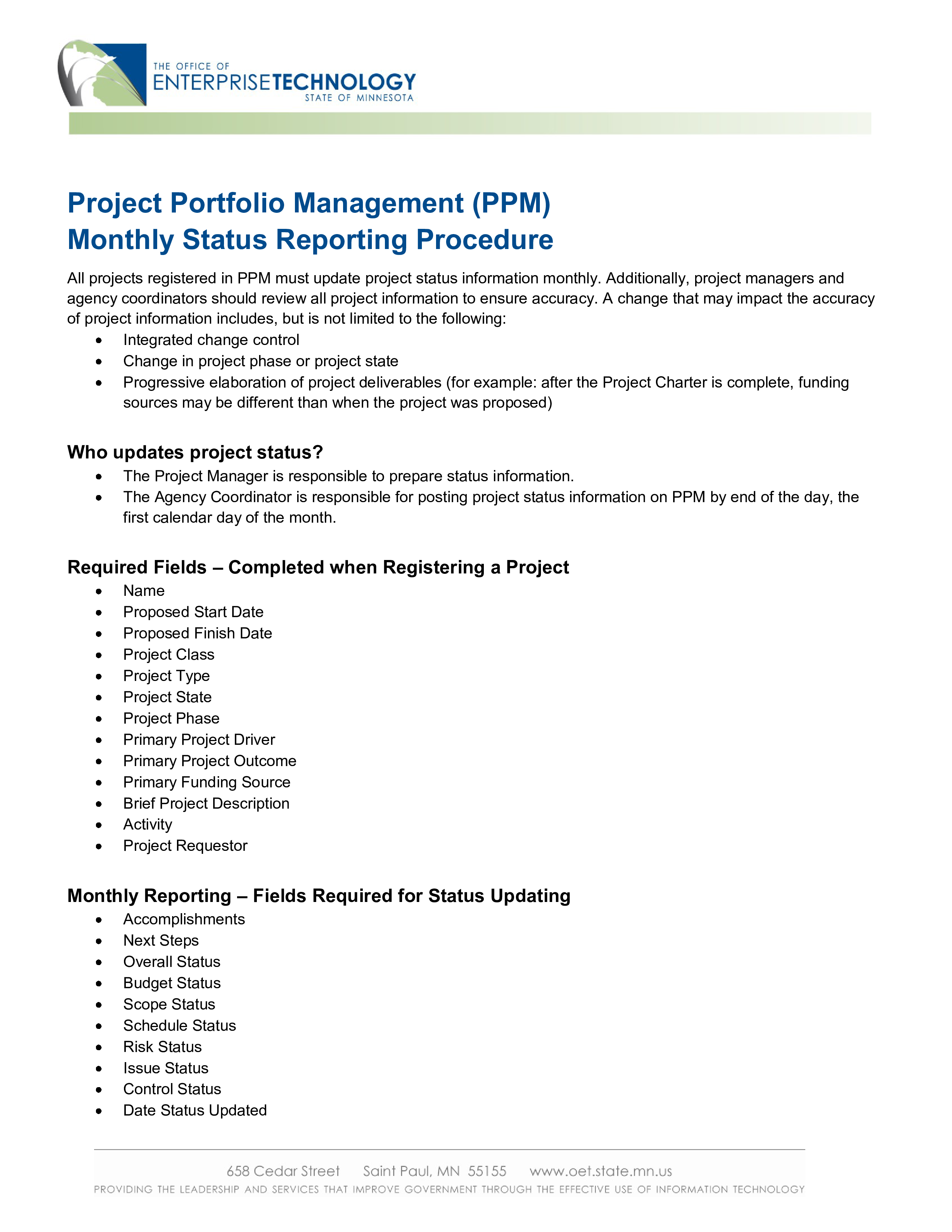 project management status report template