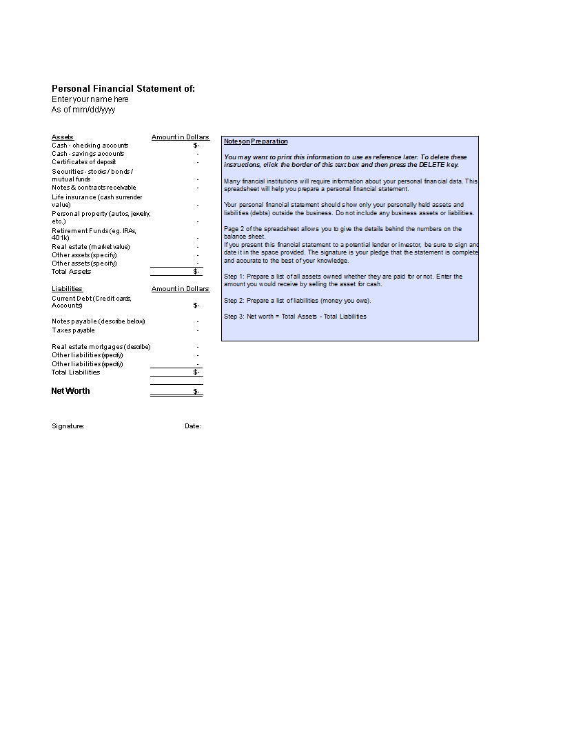 written statement personal finance example voorbeeld afbeelding 