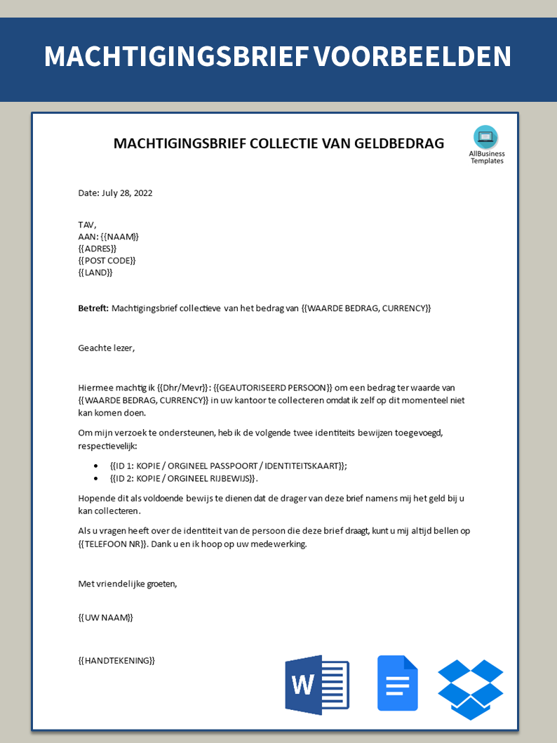 Machtigingsbrief incasseren van geldbedrag main image