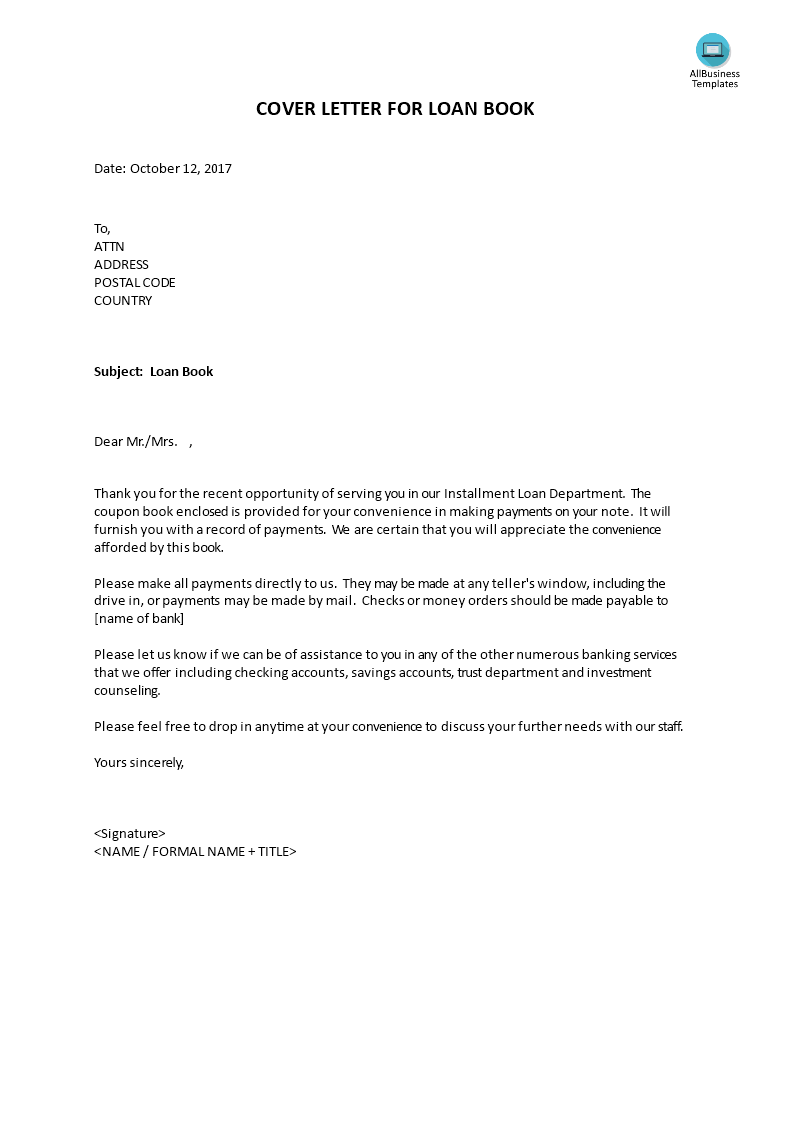 Cover Letter For Loan Book 模板