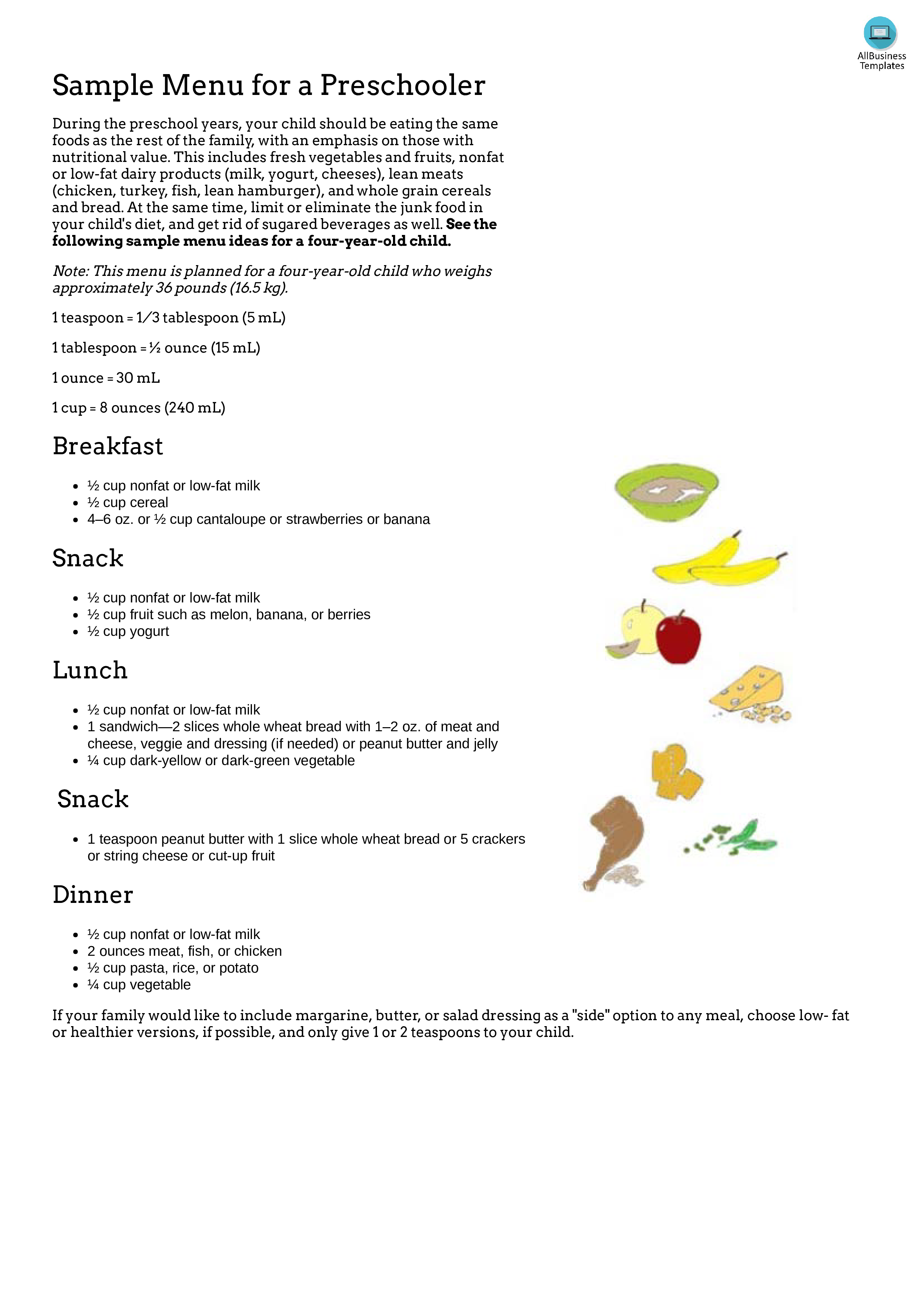 preschool meal plan modèles