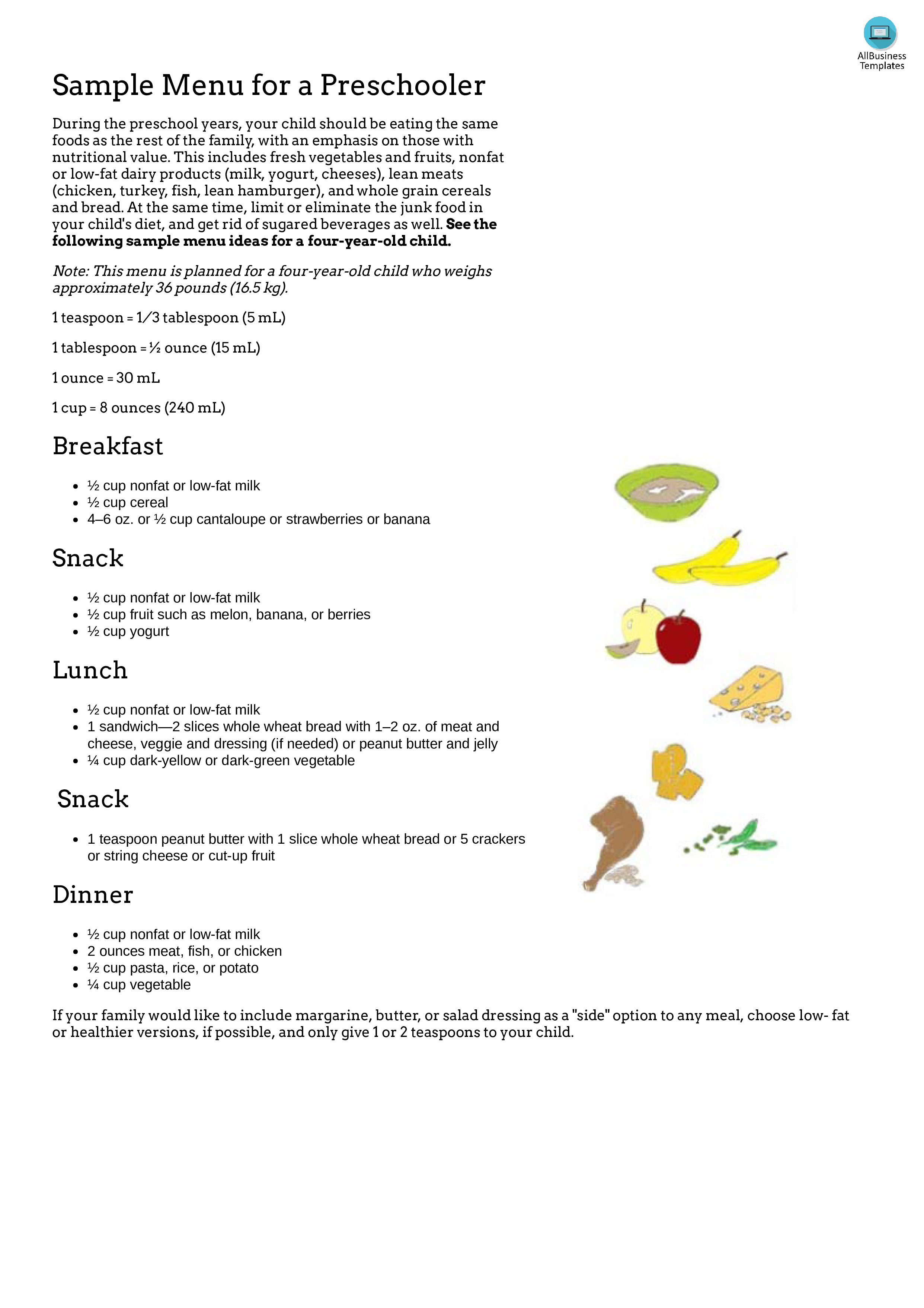 preschool meal plan voorbeeld afbeelding 