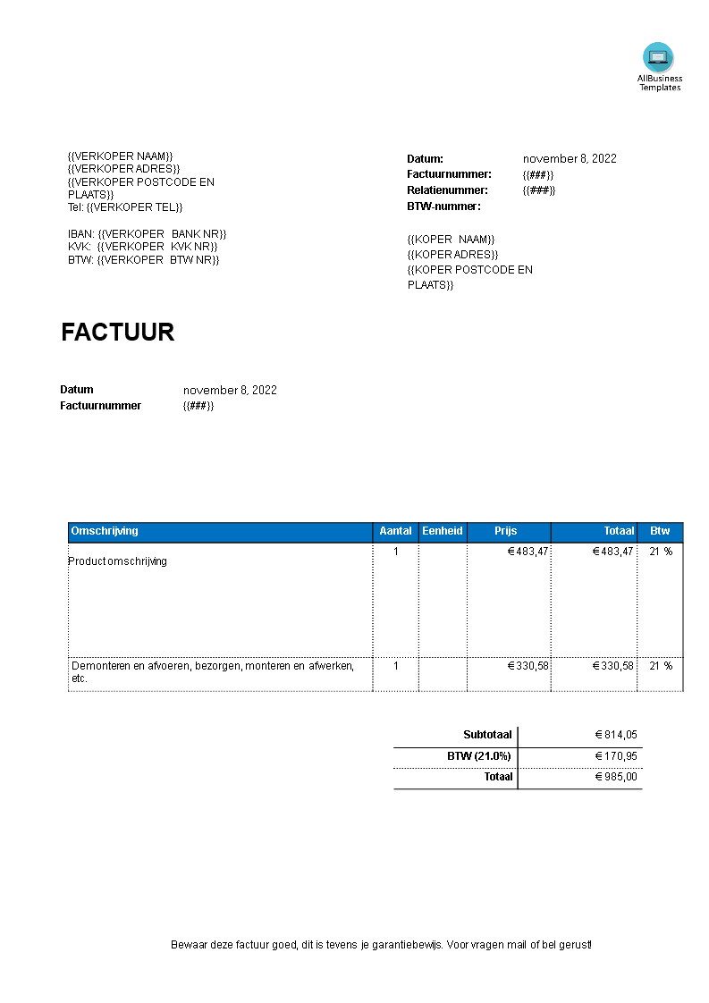 blanco factuur pdf modèles