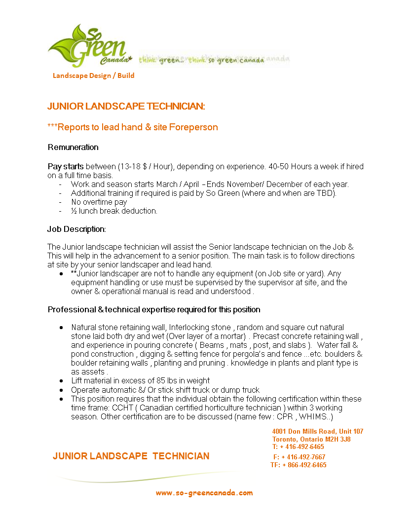 landscaping technician job description template