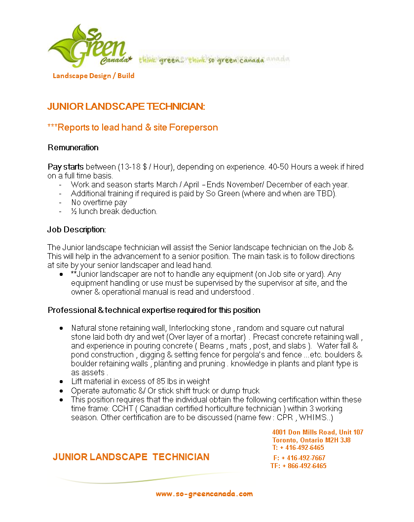 landscaping technician job description modèles