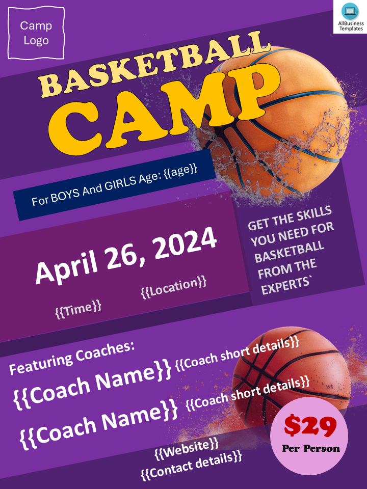 basketball camp flyer template modèles