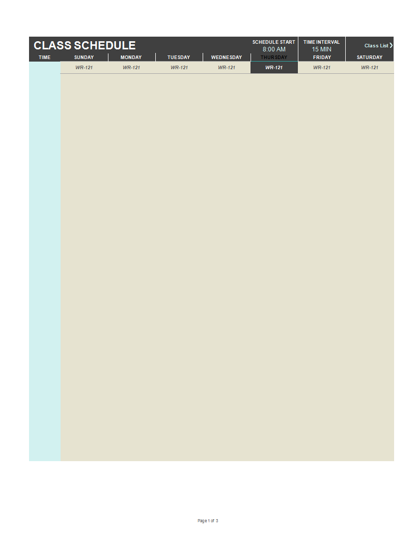 class roster sheet in excel Hauptschablonenbild