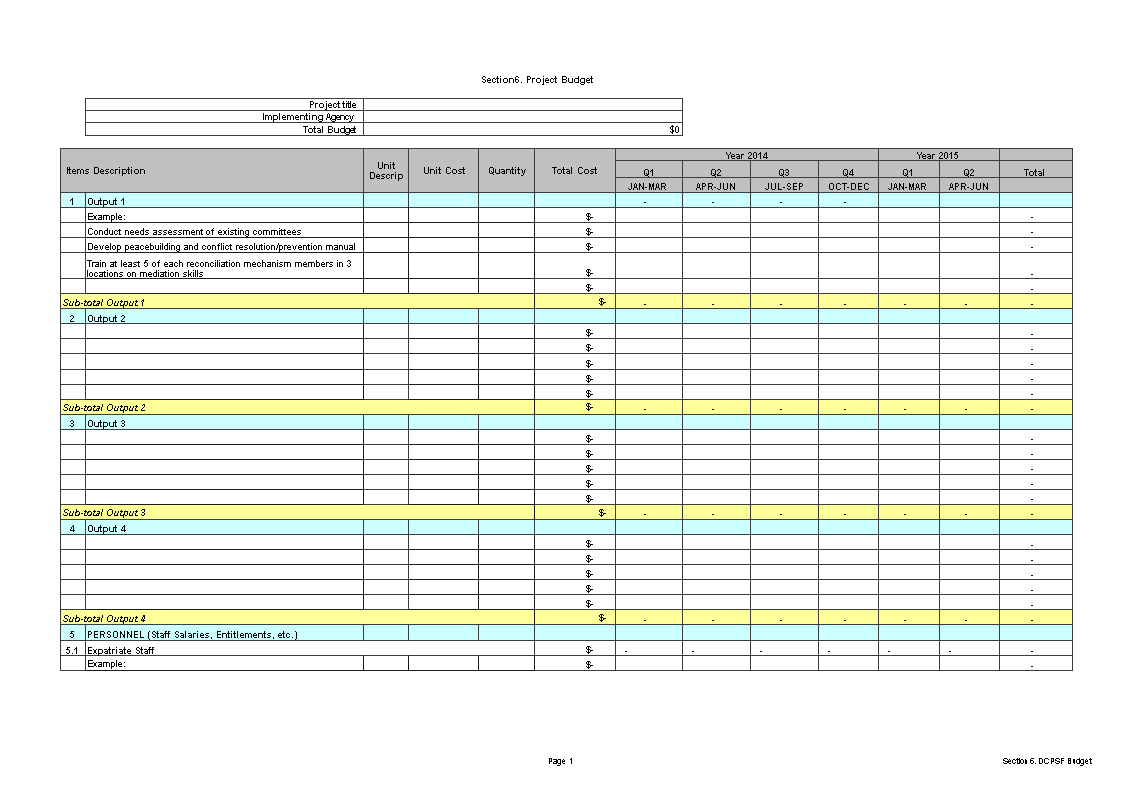 Project Budget Excel 模板