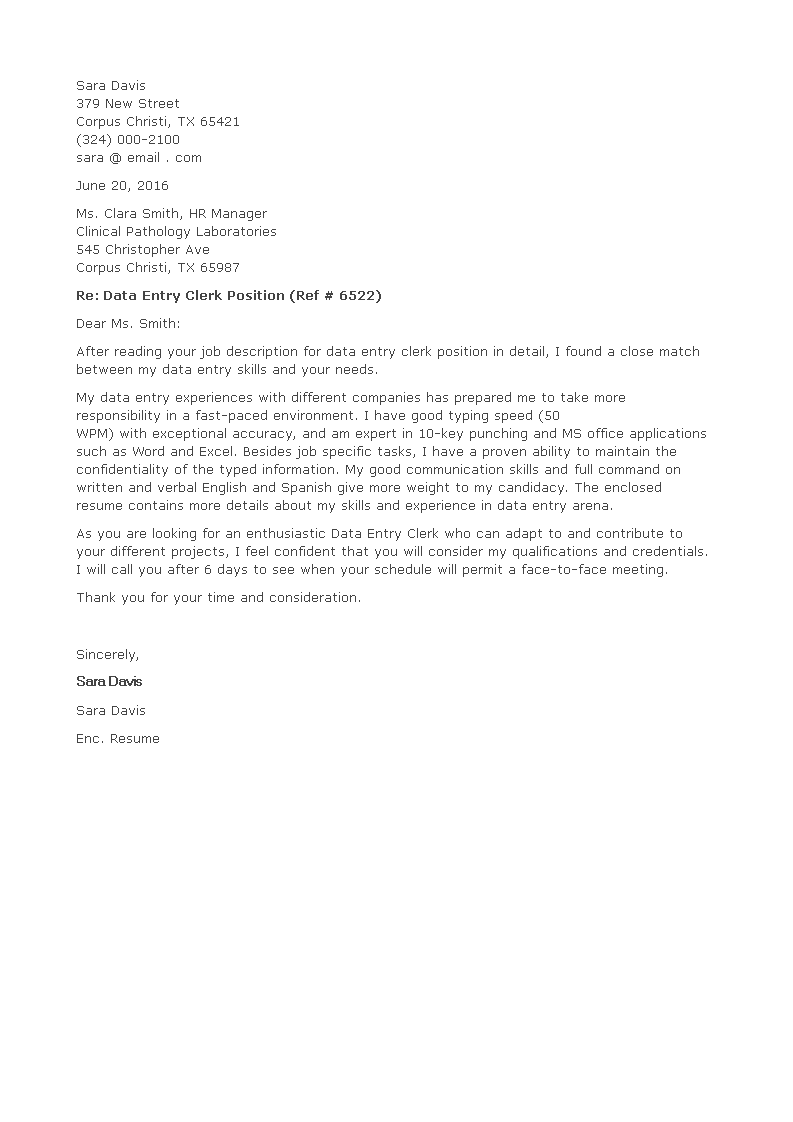 data entry assistant cover letter