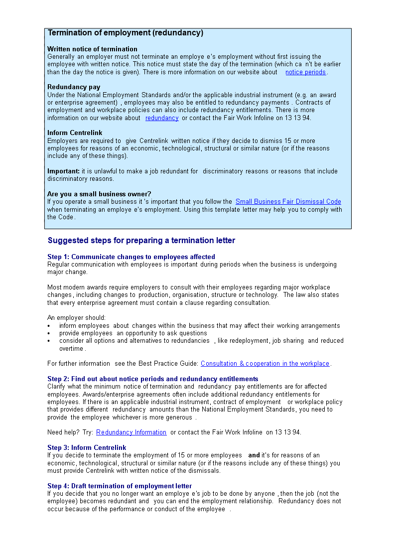 letter of termination of employment redundancy template