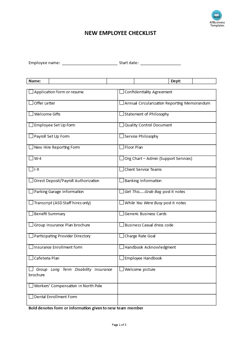 New Employee Checklist Orientation template 模板
