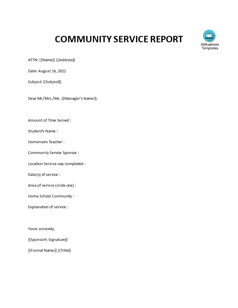Kostenloses Community Report Inside Community Service Template Word