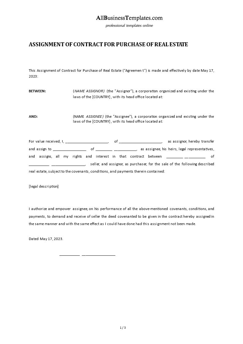 real estate contract assignment