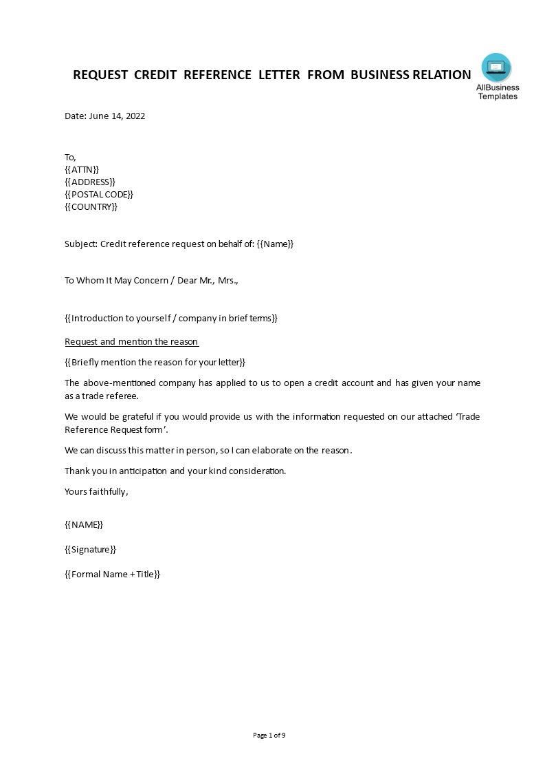 Credit Reference Letter From Supplier main image