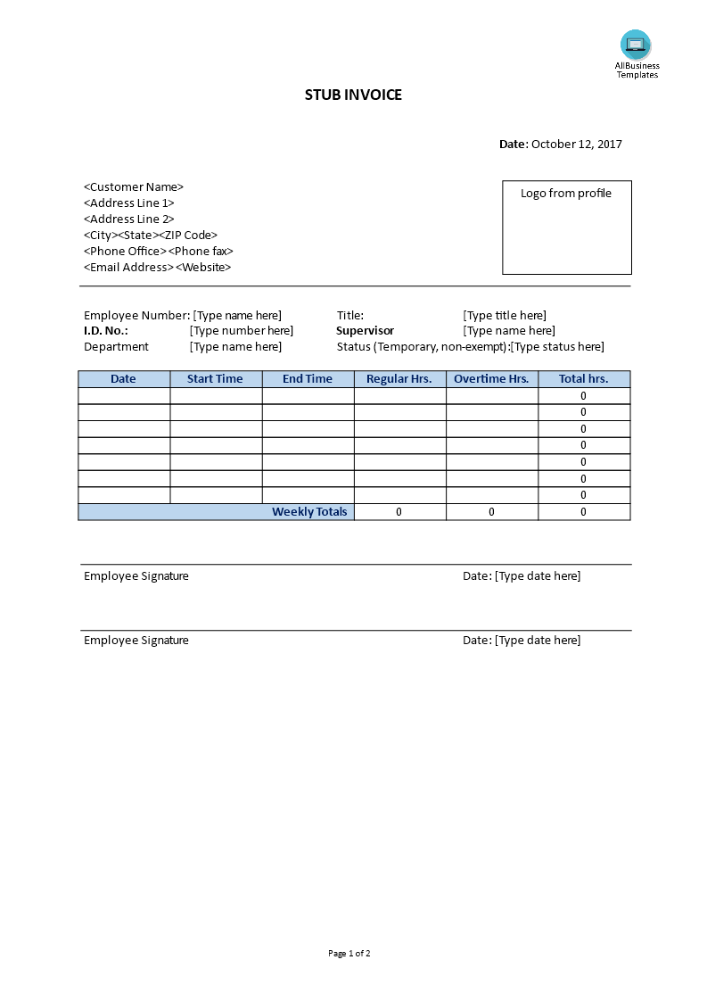 weekly time sheet Hauptschablonenbild