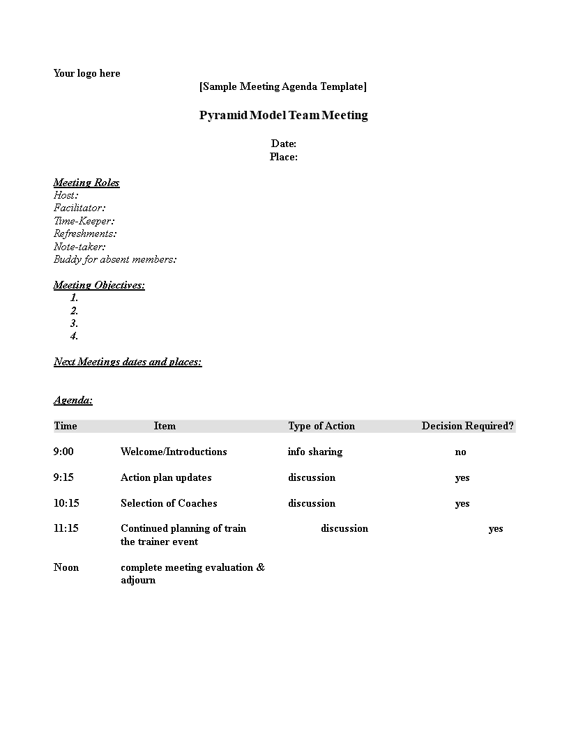 Sample Formal Meeting Agenda Format main image